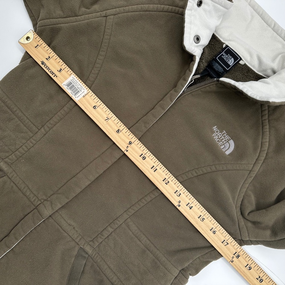 The North Face Womens Small Full Zip Fleece Jacket Green Snap Collar Preppy Coat - Picture 8 of 13